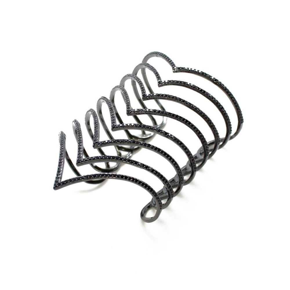 Verona Gunmetal Chevron Cuff Bracelet with Cubic Zirconia Stones - Picture 9 of 9